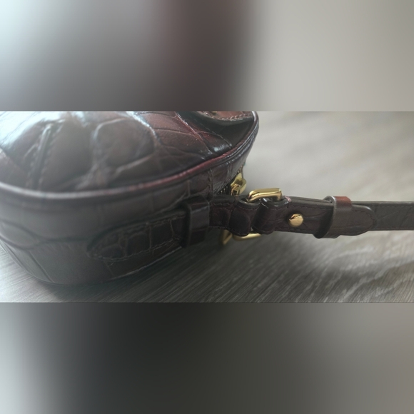 Vintage Brown Lauren Ralph Lauren Croc Embossed Leather Crossbody Gold Hardware - Picture 5 of 16